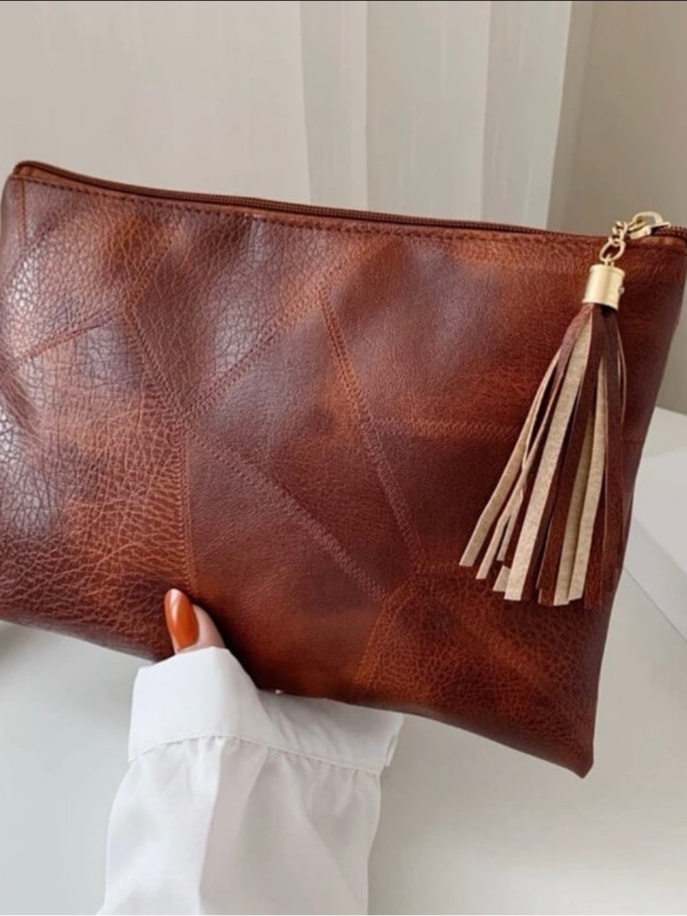 Classic Brown Tassel Wristlet Bag